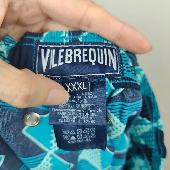 Vilebrequin Swim Shorts Mens XXXL Blue Geometric Print Swim Trunks Beach Summer